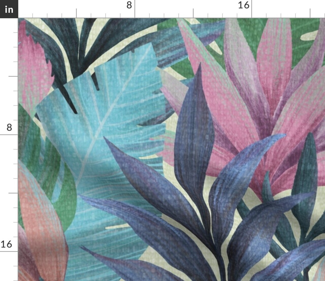 Large Botanical Vibrant Hand Drawn Palm Fronds Pink Blue Green Monstera Maximalist Bold Custom Printed Fabric by Spoonflower Various Fabrics by the Yard or Fat Quarter